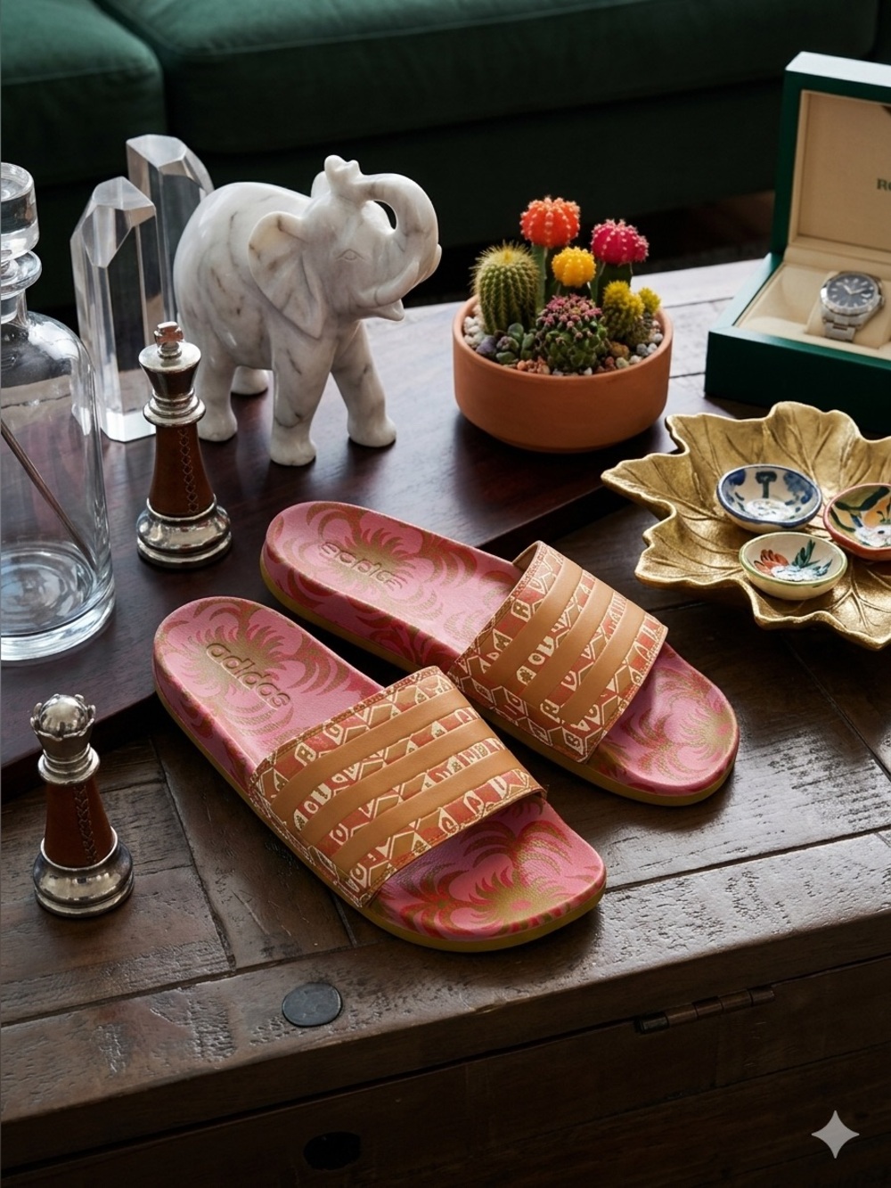 Adidas Pink, Gold and Orange Slide Sandals